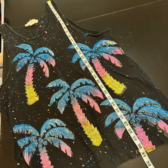 Women's Muscle Tank Beach Coverup Black One Size Fits All Splatter Palm Tree VTG - Picture 5 of 6